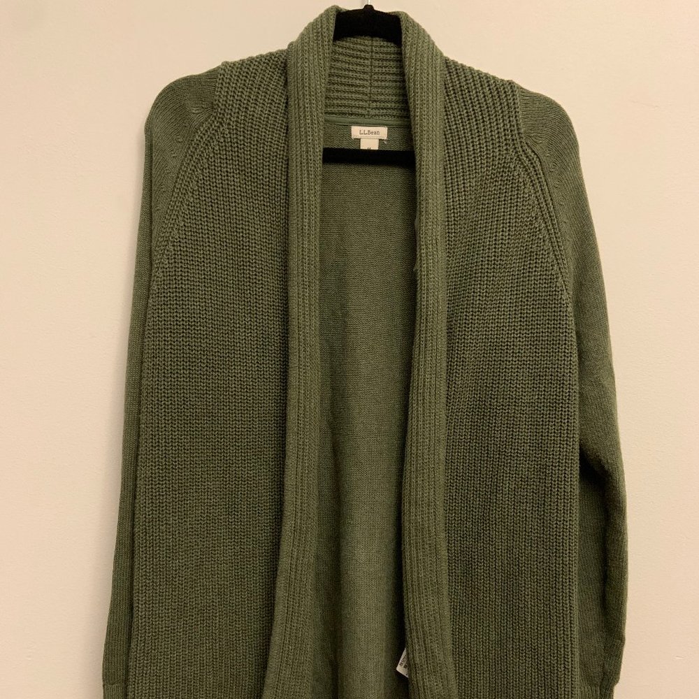 L.L. Bean Open Cardigan Sage Green 100% Cotton